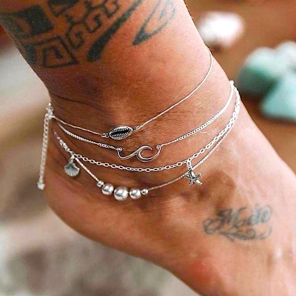 Jewelry - ⚜️[𝟯/$𝟭𝟴]⚜️4 Layered Silver Ankle Bracelet NEW